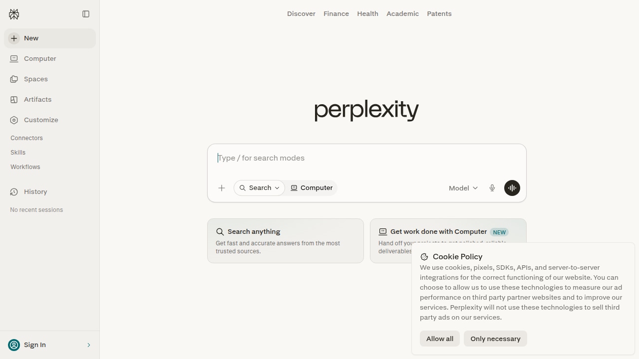 Partial screenshot of www.perplexity.ai