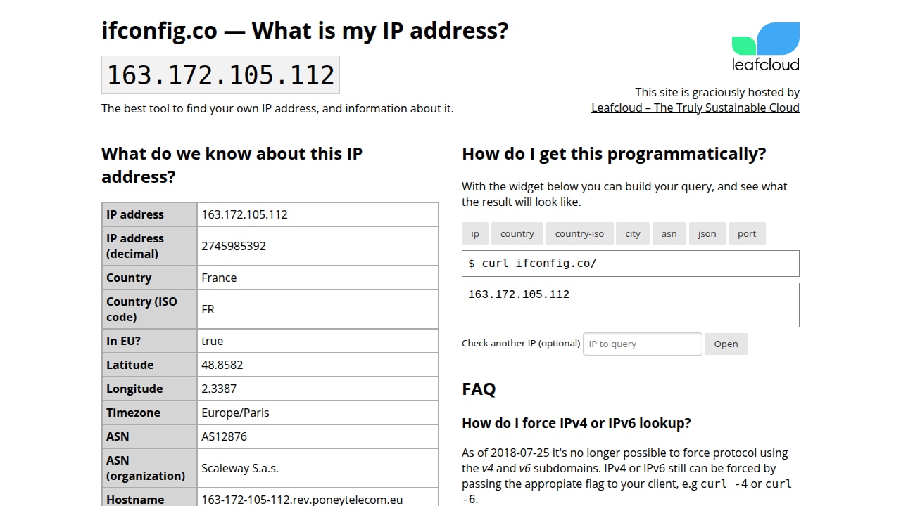 Capture ifconfig.co depuis Paris