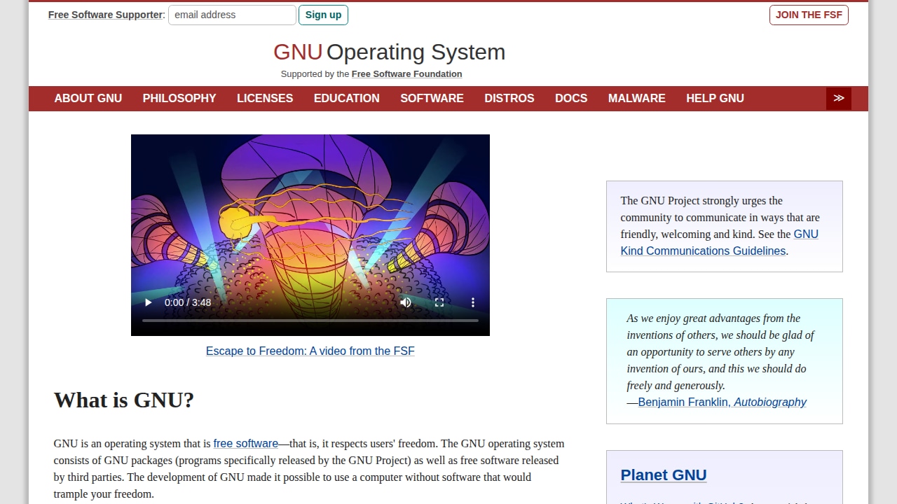 Partial screenshot of www.gnu.org