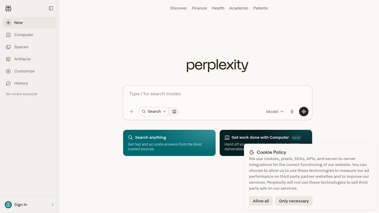 Partial screenshot of www.perplexity.ai