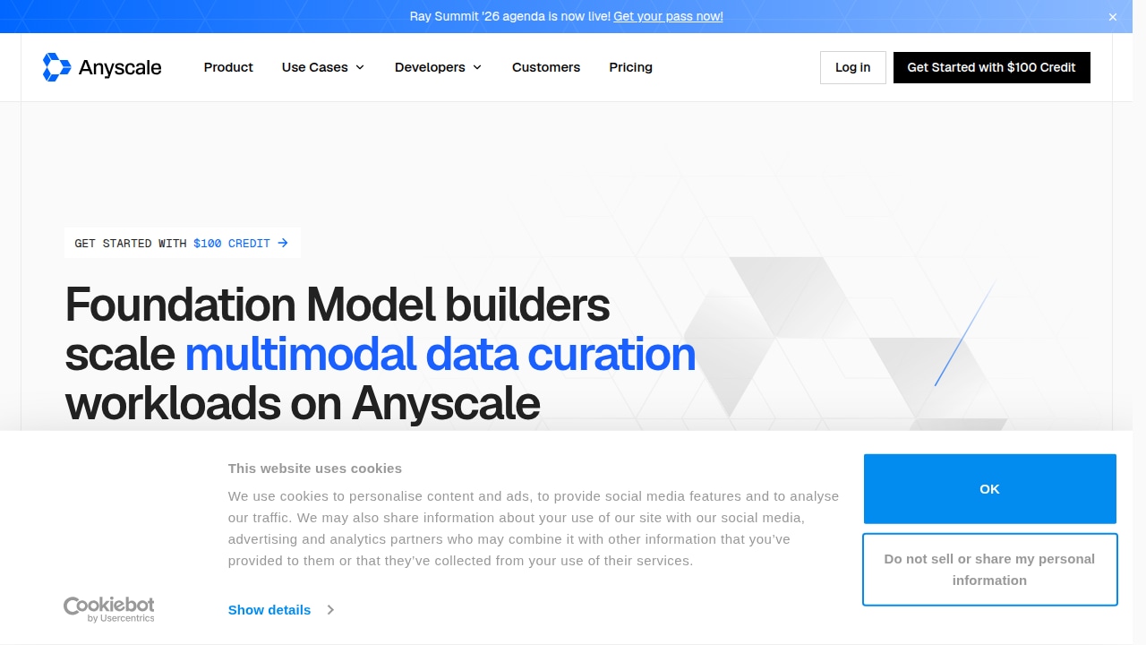 Partial screenshot of www.anyscale.com