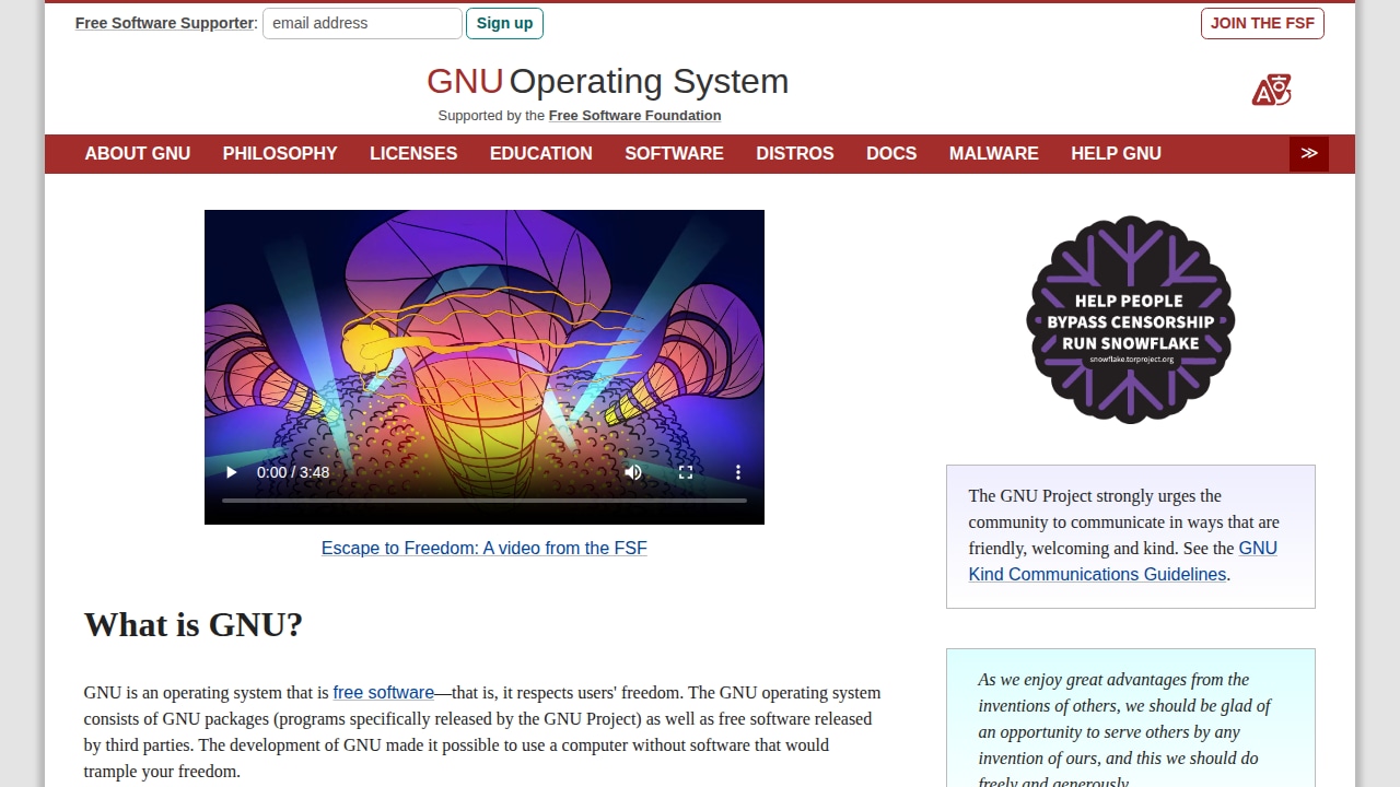 Partial screenshot of www.gnu.org